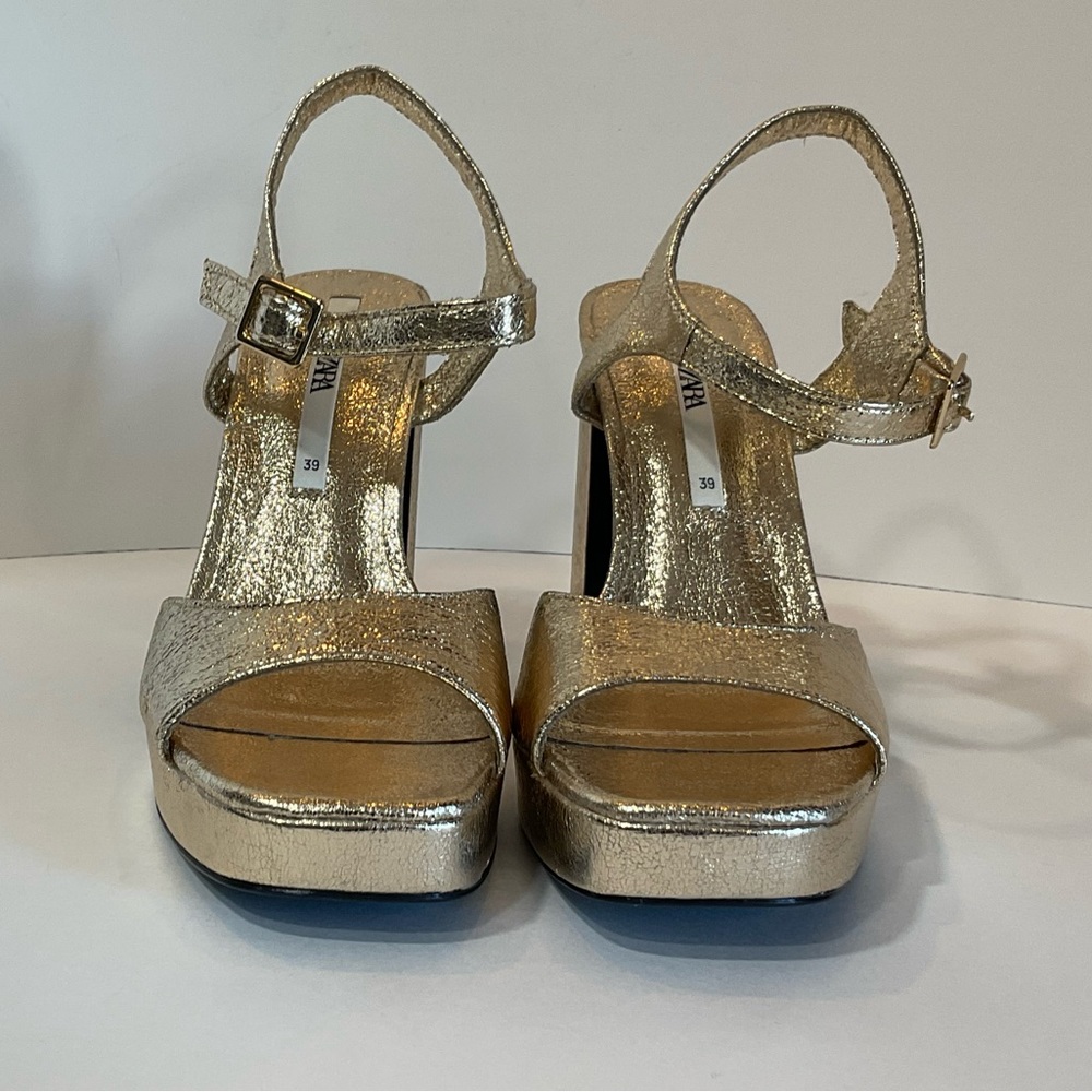 Zara gold metallic platform sandals nwt size 8 3332/810 - Picture 14 of 15